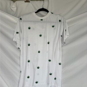 Eighty Eight White Short-Sleeve Tee with Green Leaf Motif